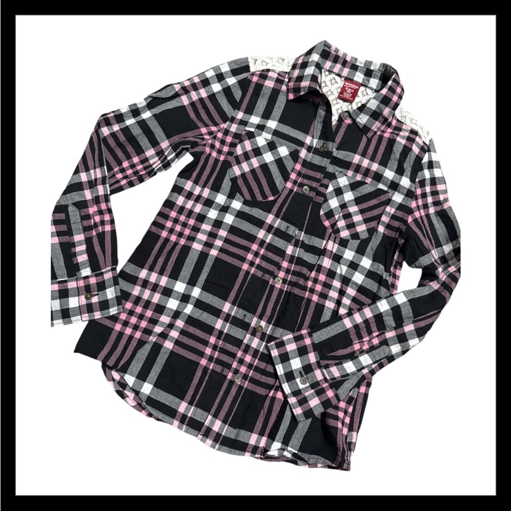 Girls Arizona Jean Company Pink and Black Button Down Shirt - Picture 4 of 6